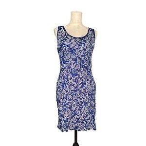 Vintage 90s Lacy Blue Embellished Sequin Paisley Print Dress  Party Cocktail SzM